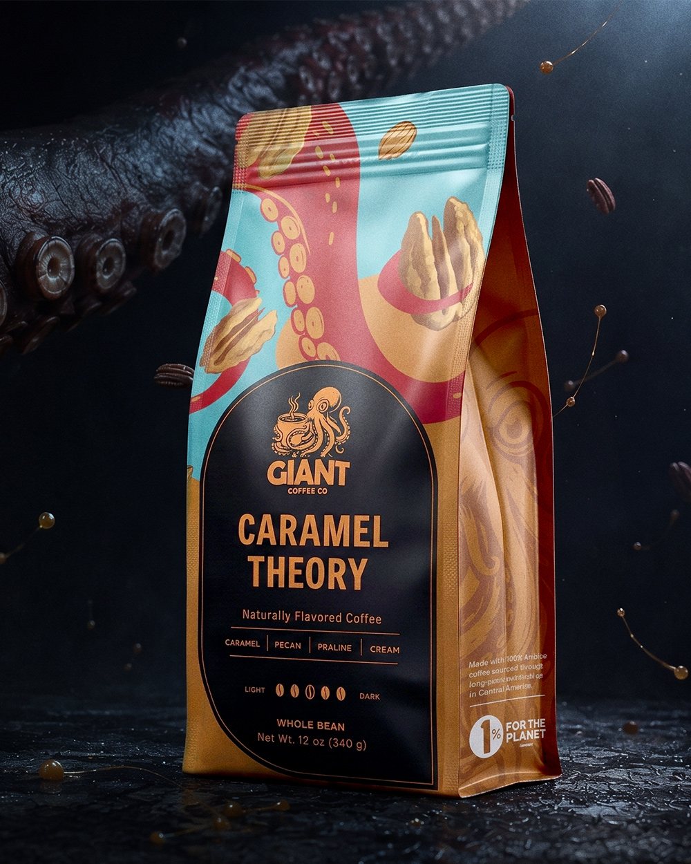 The finished GIANT Coffee bag, printed and filled