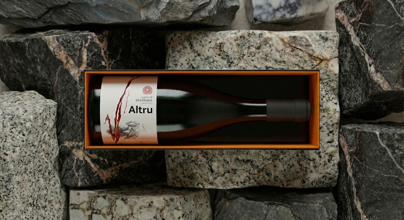 The crystalline grape form on the label, close up
