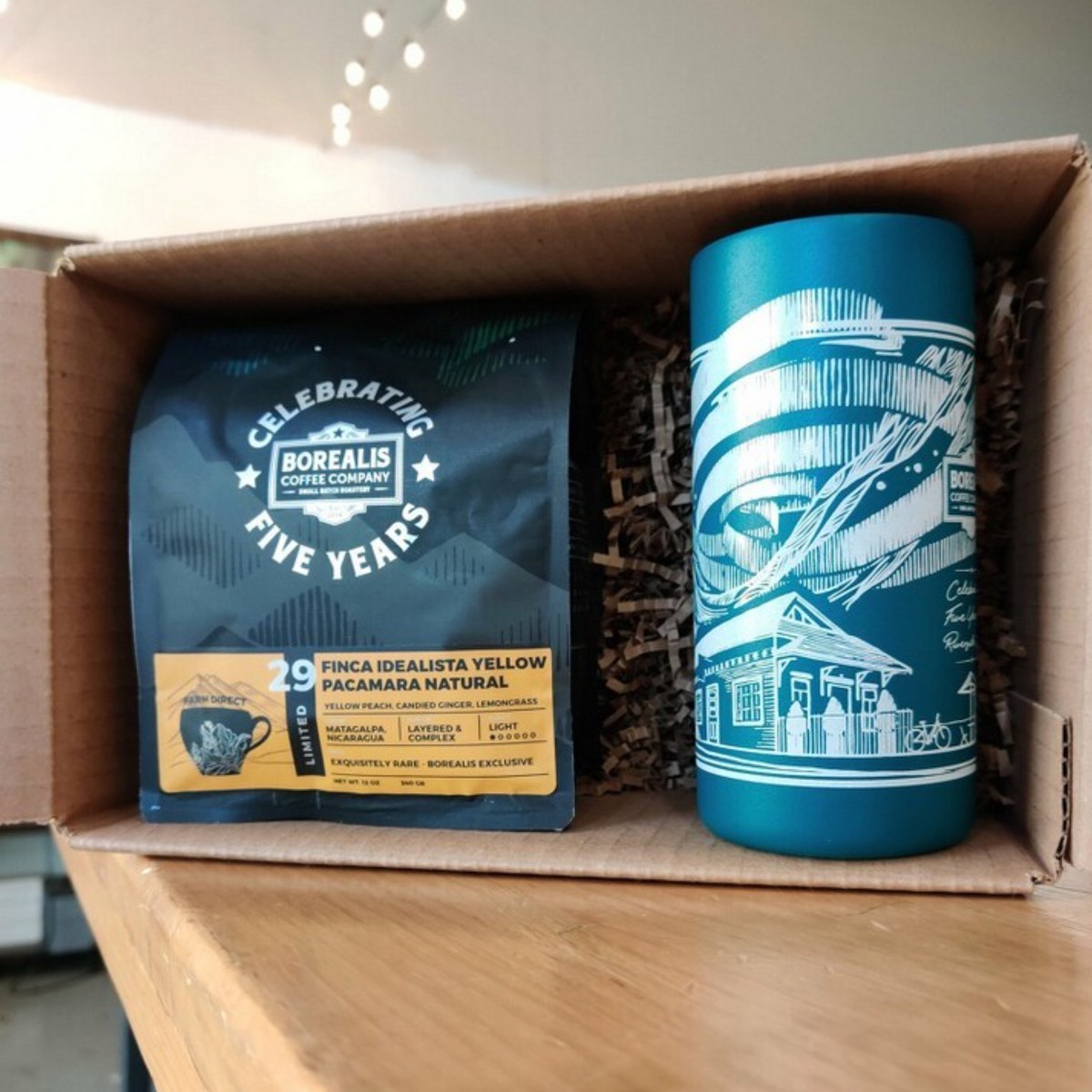 Five-year anniversary box with matching tumbler