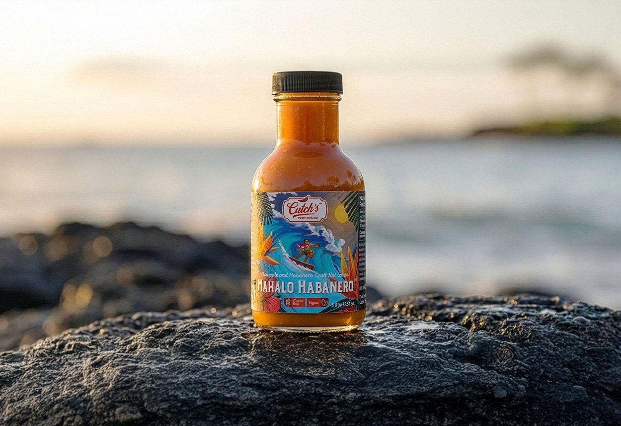 A Cutch's label staged in the world its flavour suggests
