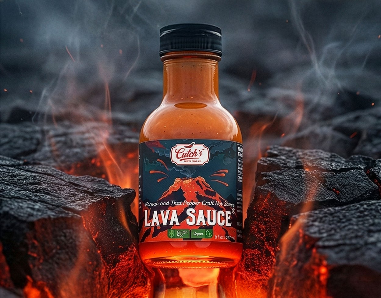 A Cutch's label staged in the world its flavour suggests