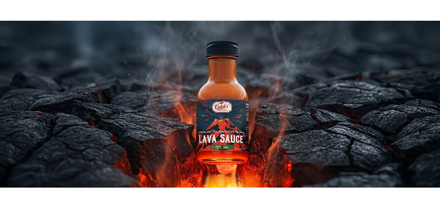 Lava Sauce standing in a bed of glowing embers