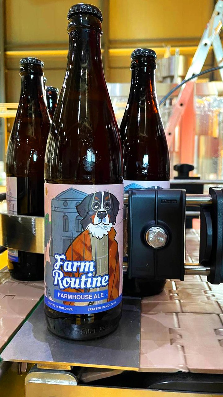 Farm Routine bottles moving through the bottling line