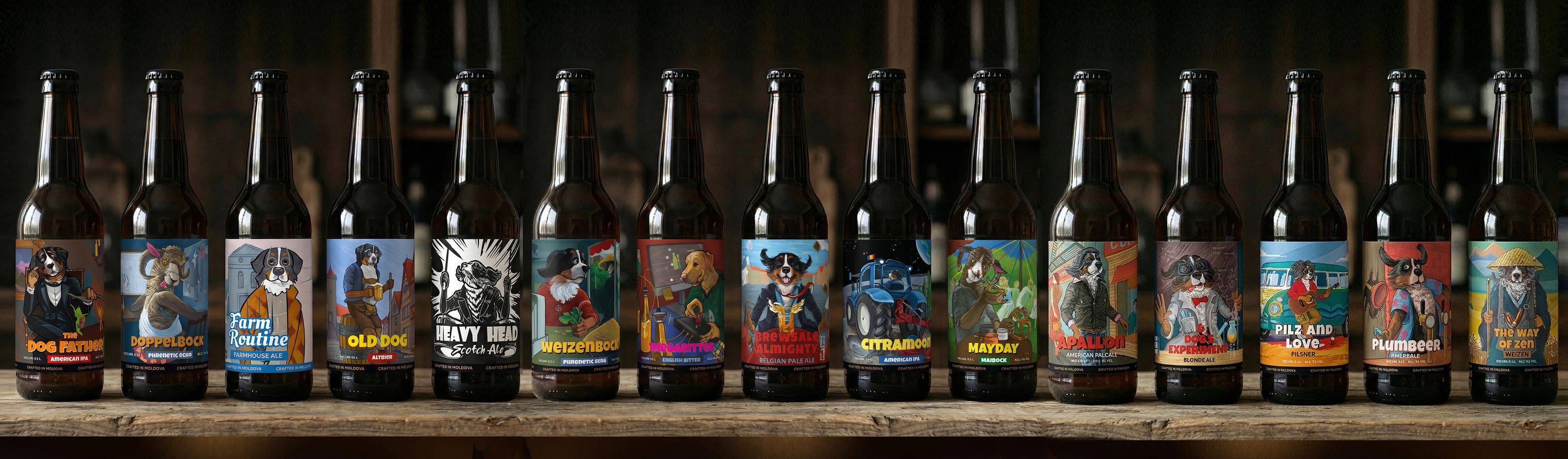 Barry, the Rockscor mascot, in a row of label characters — mafioso, monk, scientist, DJ and more