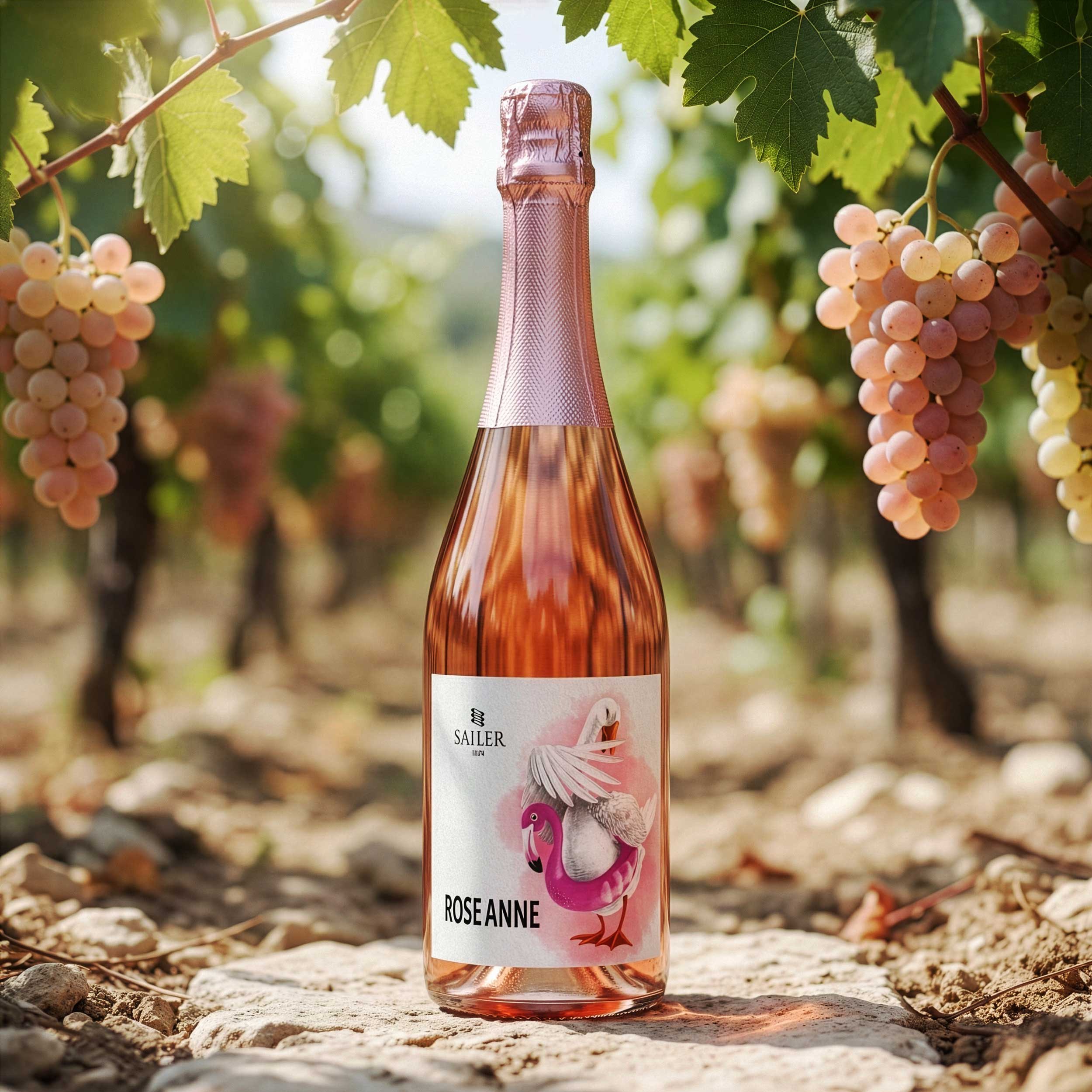 Rose Anne standing upright among pale pink grapes
