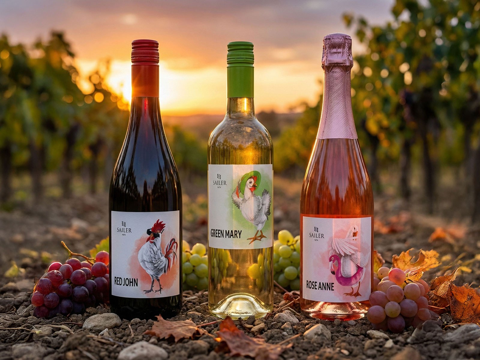 Weingut Sailer — three illustrated wine labels