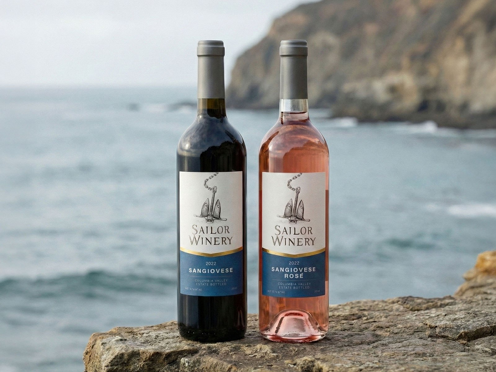 Sailor Winery — an engraved anchor on two Oregon wines