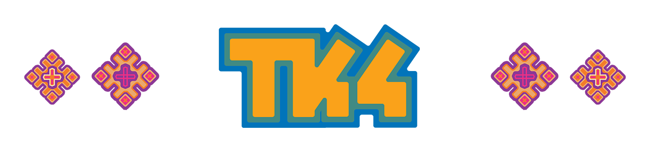 The TK4 wordmark flanked by folk rosettes — the Tractor Camp 4 lockup