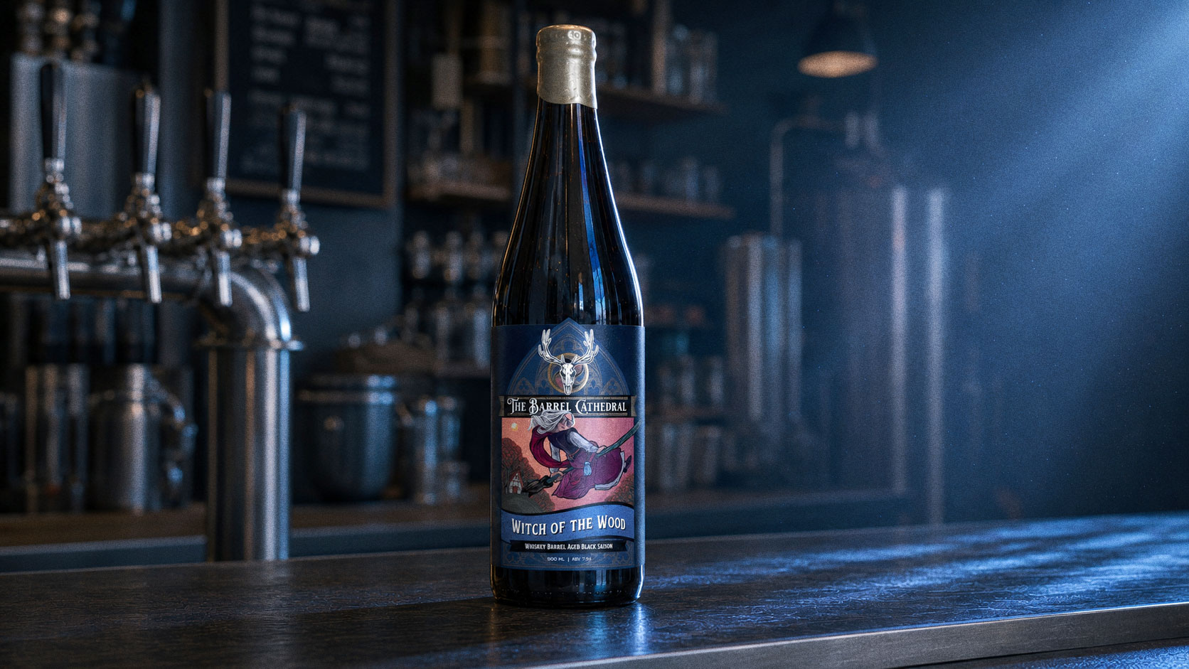 The Accent Aigu Barrel Cathedral pair — two art-nouveau labels side by side with grapes and a pear